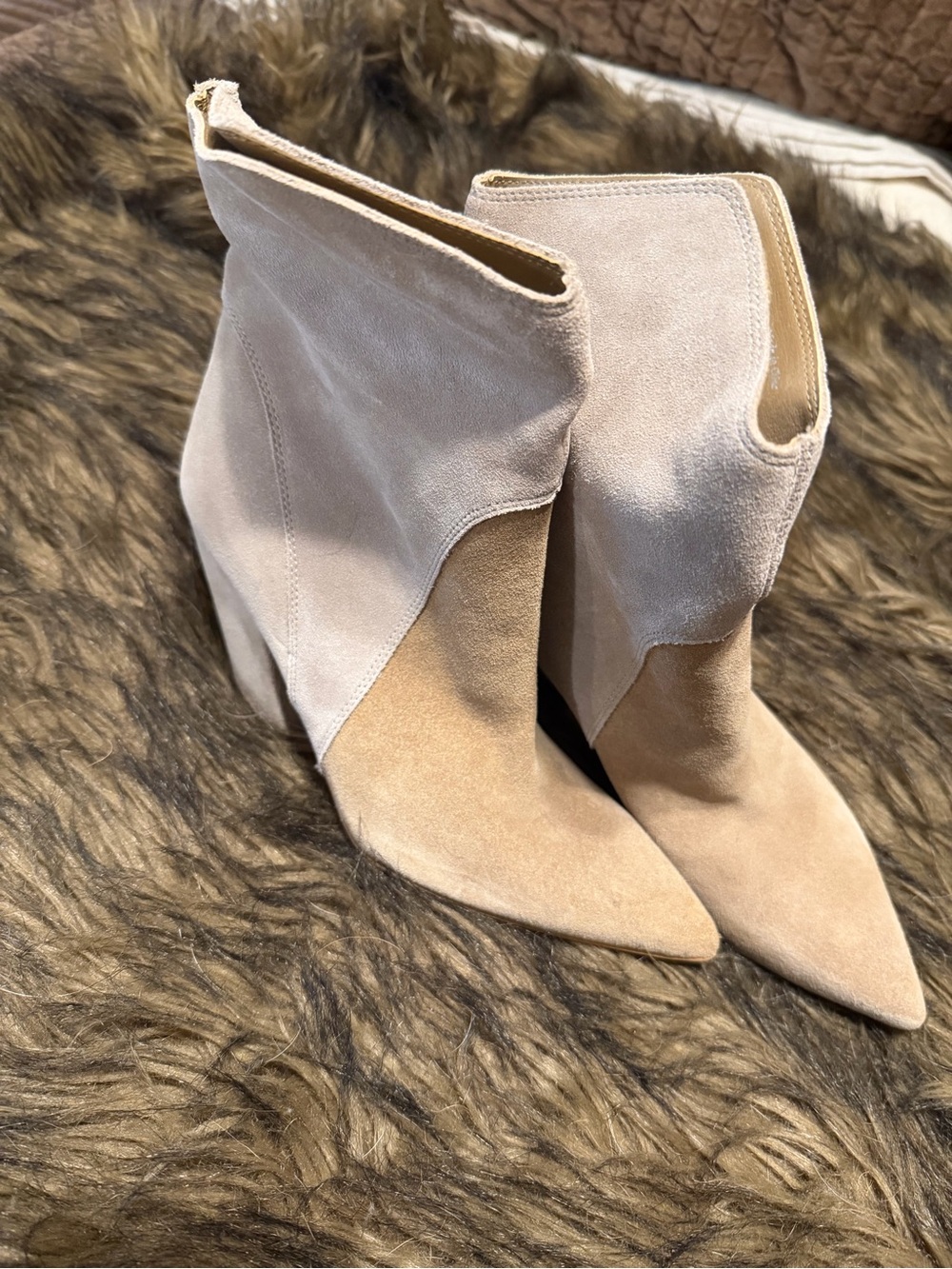 Suede Three-Tone Pointed-Toe Ankle Boots - Dolce Vita